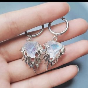 Silver titanium white crystal melting liquid metal look punk goth earnings